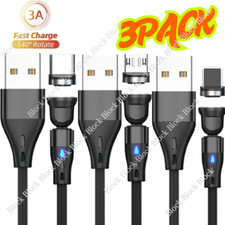 540 Rotate Magnetic Charger Cable Fast Charging Type C Micro For iPhone Samsung