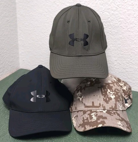 Lot of 3 Under Armour Hats Caps Men's LG/XL ~ Black, Olive Green & Camo