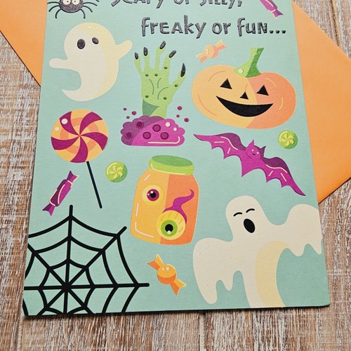 Halloween Greeting Card For Great Grandson Blue Ghosts Bats Candy Hallmark - Picture 3 of 7