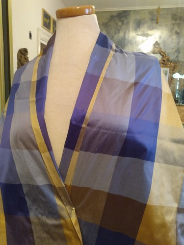 2.25YDS BP55 ORO AZUL SEDA SHANTUNG CUADROS FBRIC 2.75" X 2.88 BLOQUES VESTIDO DECO - Imagen 1 de 6