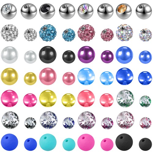 24/48Pcs 14G Stainless Steel Replacement Ball CZ Pearl Acrylic Ear Piercing Ball - Picture 1 of 33