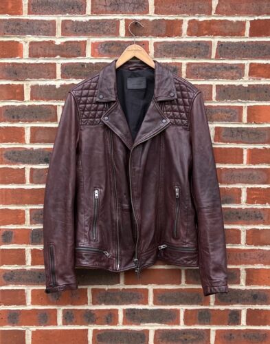 AllSaints Mens Oxblood CONROY Leather Biker Jacket Brown XL Bomber All Saints - Picture 2 of 11