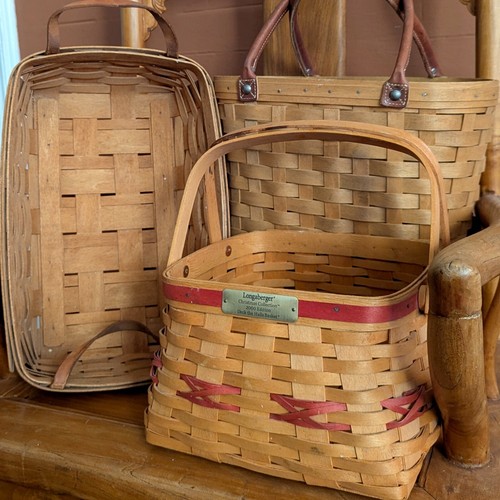 Set 3 Longaberger Korb Set Promenade Handtasche Tasche Weihnachten Eimer Brot Serviertisch - Bild 1 von 24