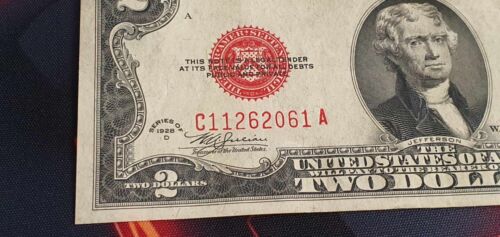 1928 D 2 $ FEDERAL RESERVE RED SEAL US NOTE DOLLAR BANKNOTE USA HIGH GRADE - Bild 2 von 6
