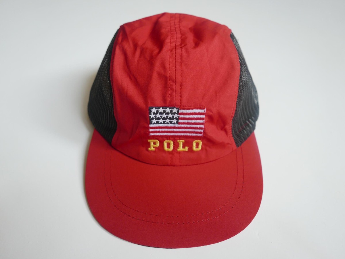 Ralph Lauren Polo Sport Cap Hat 5 Panel USA Flag Mesh Nylon RARE Vintage NEW