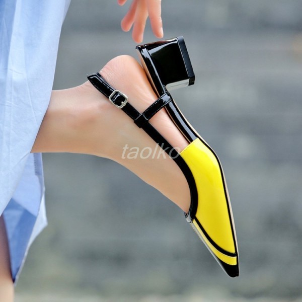 Womens Pointy Toe Mid Chunky Block Block Block Heel Slingbacks Pumps shoes Patent Leather sz d2e18d Womens Pointy Toe Mid Chunky Block Block Block Heel Slingbacks Pumps shoes Patent Leather sz d2e18d