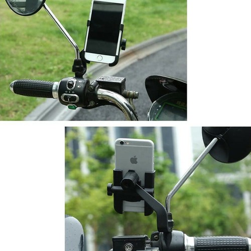 Black Aluminum Alloy Stand Bracket Mount Motorbike Rear View Mirror Phone Holder - Imagen 8 de 10