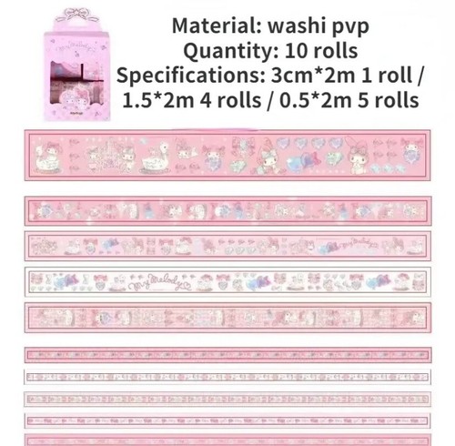 Sanrio 10 Rollen Washi Tapes, Kuromi, Zimtschnecke und Hello Kitty. Meine Melodie - Bild 8 von 13