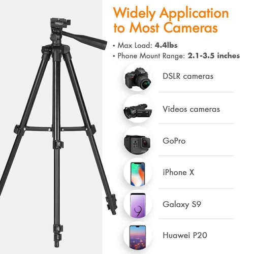 Lightweight Aluminium Tripod Telescopic Camera DSLR Stand With Phone Holder - Picture 14 of 15