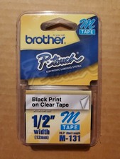  Brother P-Touch M-Tape 1/2 inch - BLACK on Clear Tape M-131