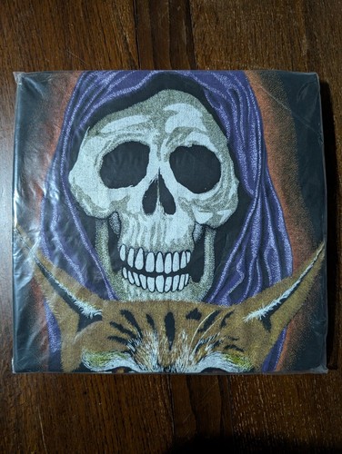 Men's Vintage T-shirt Vest Grim Reaper & Wild Cat DEADSTOCK Size Large Black - Picture 4 of 23