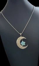  Cresent Moon & Star Pendant Necklace 