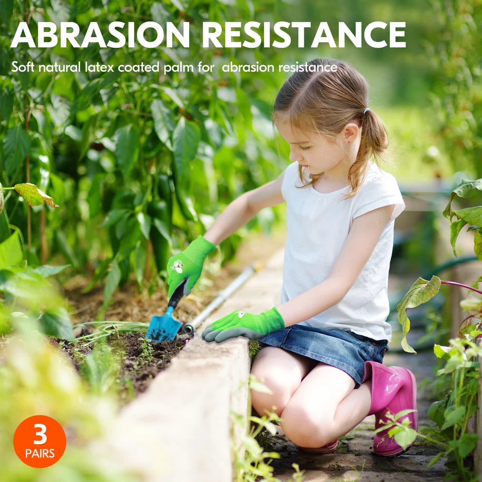 Vgo 3Pairs Age 3-9 Kids Latex Gardening Gloves,Work Gloves,Outdoor(KID-RB6013) - Image 3 of 4