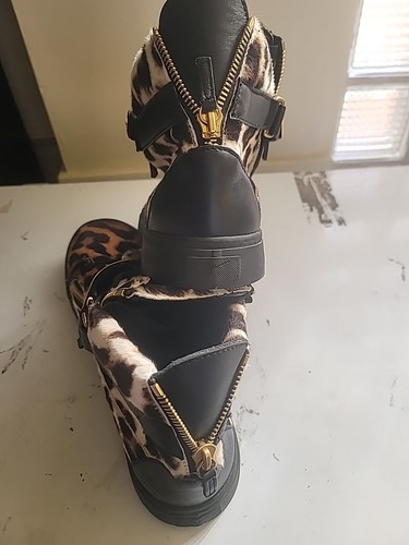 GIUSEPPE ZANOTTI BLACK/BROWN/ LEOPARD CALF HAIR HIGH TOP SNEAKERS US Sz 13- NEW - Picture 9 of 11