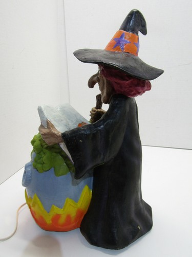 OLD VINTAGE LARGE PAPER MACHE LIGHT UP WITCH POT POTION HALLOWEEN DECO 17" - Picture 3 of 4