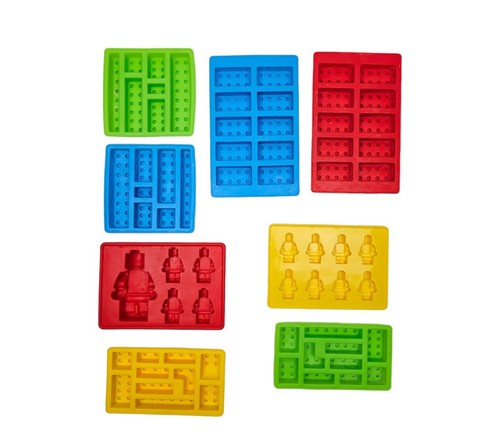 Lot of 8 Lego Brick Mini Fig Silicone Molds Candy Modern Gummy Ice Cube Tray - Picture 2 of 4
