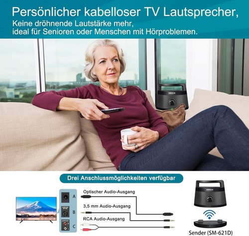 SIMOLIO 2.4GHz TV Tragbarer Funklautsprecher für Senioren,wireless,für TV - Bild 2 von 7