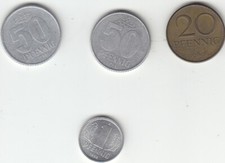 2 x 50 Pfenning GDR 1958 1 x Pfennig 1982 20 Pfennig 1969