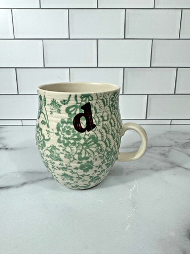 Anthropologie Boho Floral HOMEGROWN Initial "D" Monogram Ceramic Coffee Mug Tea