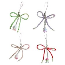 Cellphone Strap Crystal Beads Bowknot Pendant Phone Chains Ornament for Wallet