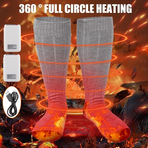 Heated Socks Electric USB Rechargeable Battery Foot Warm Winter Skiing Hunting - Picture 2 of 51