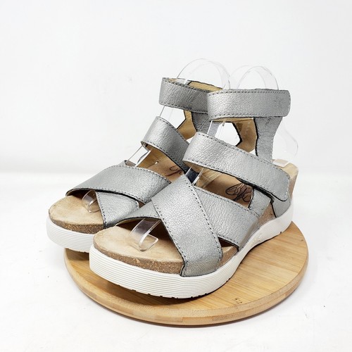 Sandalias de cuña Fly London para mujer 39 zapatos con plataforma de cuero plateado con tiras de cuña - Imagen 5 de 12