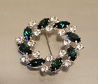 Vintage B. David Emerald Green and Clear Rhinestone Brooch Pin