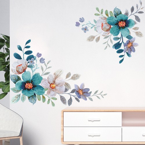 Floral Wall Decal Stickers Botanical Flowers Butterflies Corner Wall Decor Decal - Picture 5 of 45