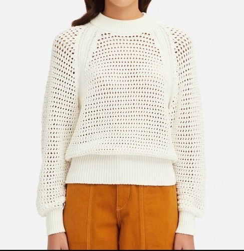 UNIQLO white chunky knit crochet crewneck sweater extra small