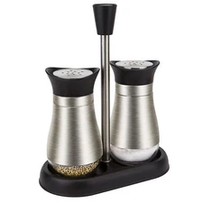 2-Piece Set Salt & Pepper Glass Shaker Stainless Steel Cover with Tray