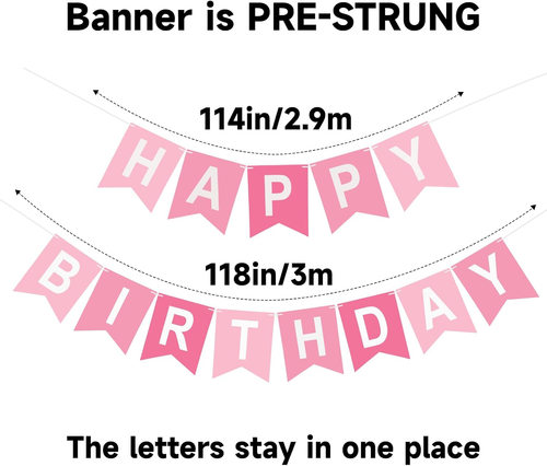 Pink Happy Birthday Banner Birthday Party Banner NO DIY Happy Birthday Sign Pre- - Picture 3 of 12