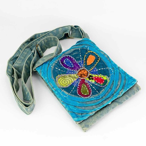 Razor Cut Stonewashed Fair Trade Ethnic Hippie Boho Festival Cotton Shoulder Bag - Picture 2 of 22