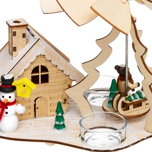 SIKORA P30-3 2-in-1 Holz Teelicht Weihnachtspyramide mit Räucherhaus Schneemann - Bild 2 von 3