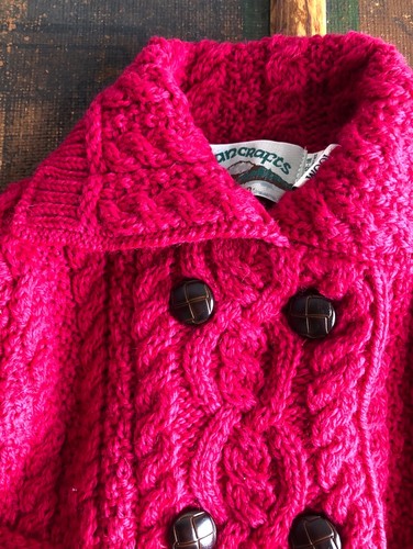 ARAN CRAFTS ALL MERINO WOOL VIVID FUCHSIA PINK SWEATER CABLE CARDIGAN 12-18 M - Picture 2 of 5