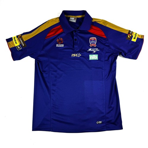 ISC Newcastle United Jets Blue Red Short Sleeve Football Media Polo Shirt Large