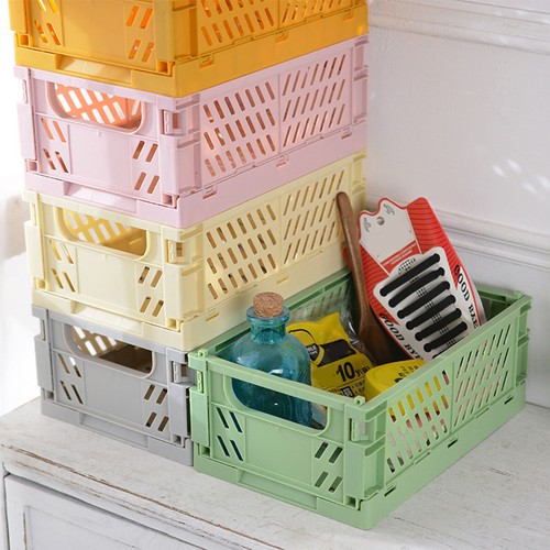 Collapsible Foldable Crate Stackable Plastic Mini Storage Container Basket Box