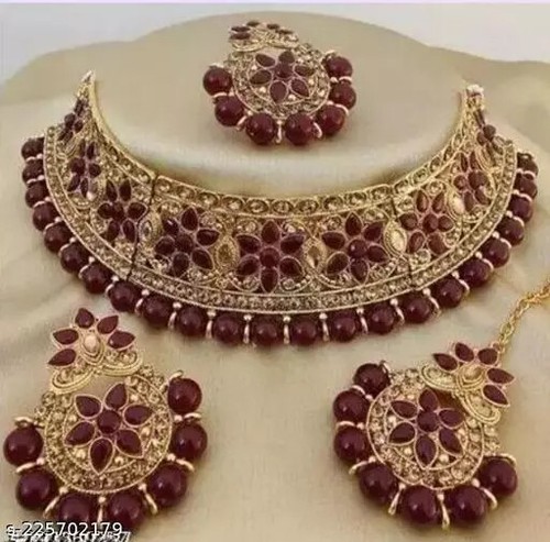 Indian Bollywood Gold Plated Kundan Choker Bridal Necklace Earrings Jewelry Set - Picture 4 of 6