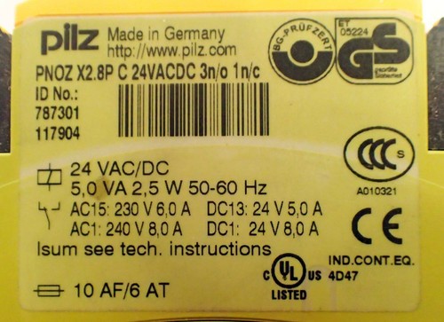 PILZ PNOZ X2.8P E-STOP RELAY SAFETY GATE MONITOR 24 Vac/dc 3n/o 1 n/c 5 VA 2.5W  - Picture 2 of 7