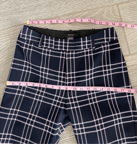 SMYTHE Windowpane Plaid Bootcut Pants in Navy Lilac Grid Size 4 - Picture 6 of 10