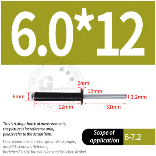 POP RIVETS ALUMINIUM BODY STEEL MANDREL OPEN END DOME HEAD 2mm 2.4mm 4mm - 6.4mm - Picture 164 of 174
