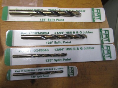 11/64 13/64 21/64 & 25/64'' HSS 135° Split Point Black and Gold FMT  Jobber Drill