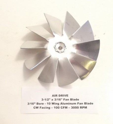 AIR DRIVE 3-1/2" x 3/16" Fan Blade - 10 Wing Aluminum Fan Blade 3/16" Bore - CW - Bild 2 von 4
