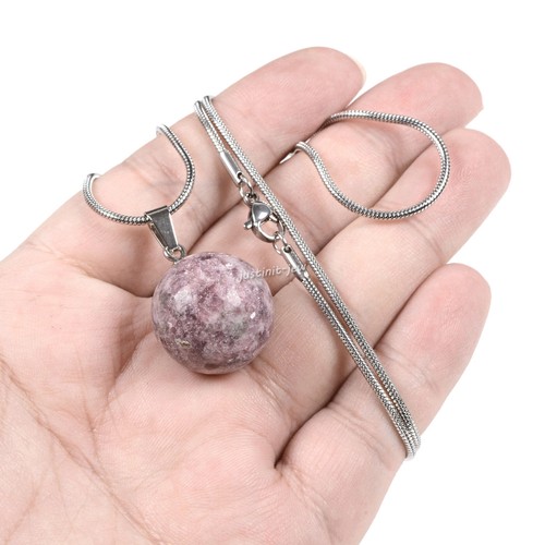 20mm Gemstone Carved Round Ball Pendant Necklace 22" - Picture 56 of 171