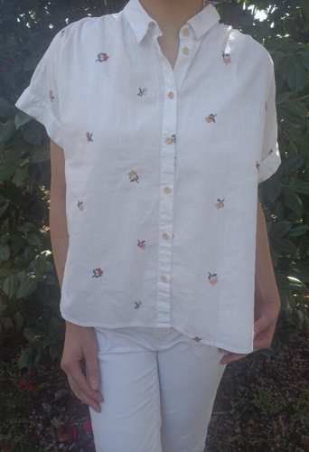 Madewell Button Down Cross-Stitch Floral Shirt womens XL - Picture 1 of 8