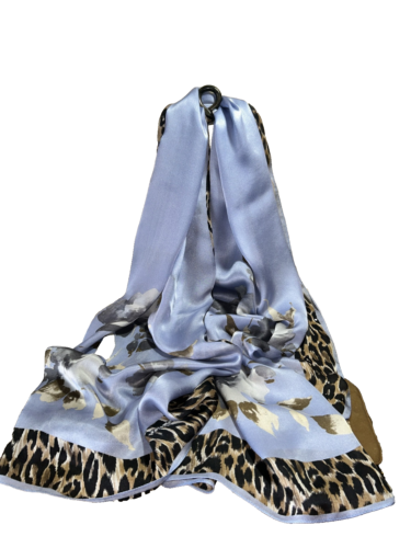 DOLCE GABBANA Silk Blue w/Leopard & Floral Scarf Shawl Rectangular 68"L X 27"W