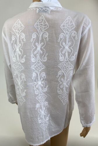 Women's Cotton Long Sleeve Embroidered Button Down Shirt White Size S/M NWT - Picture 4 of 12