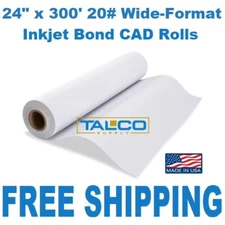 (2) 24'' x 300' 20# Bond Wide-Format Plotter Paper CAD Roll ~FAST FREE SHIPPING~