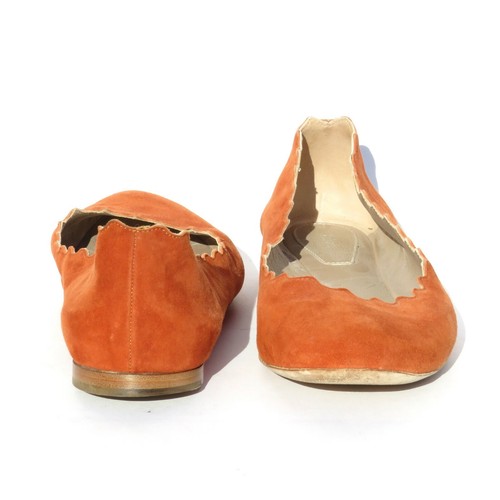 $570 CHLOE Lauren Sienna Rust Burnt Orange Suede Scalloped Ballet Flats 36.5 GUC - Picture 4 of 12