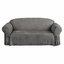 Form Fit Gray Color Machine Washable Surefit Sure Home D/écor Stretch Jacquard Damask Box Cushion Ottoman One Piece Slipcover Polyester//Spandex