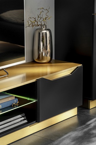 Wohnwand Schrankwand Floro Schwarz Matt + Gold Glamour Sofort Lieferbar 10 - Bild 8 von 11